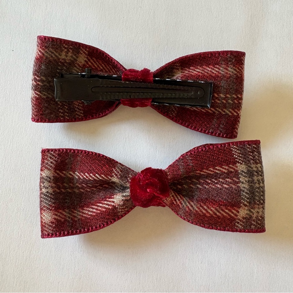 Plaid Red Bow Hair Clips